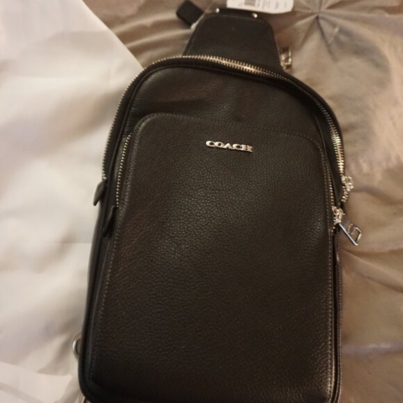 Coach Sling Black Leather Nickel  NWT Unisex - Picture 2 of 9